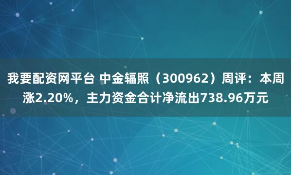 我要配资网平台 中金辐照（300962）周评：本周涨2.20%，主力资金合计净流出738.96万元